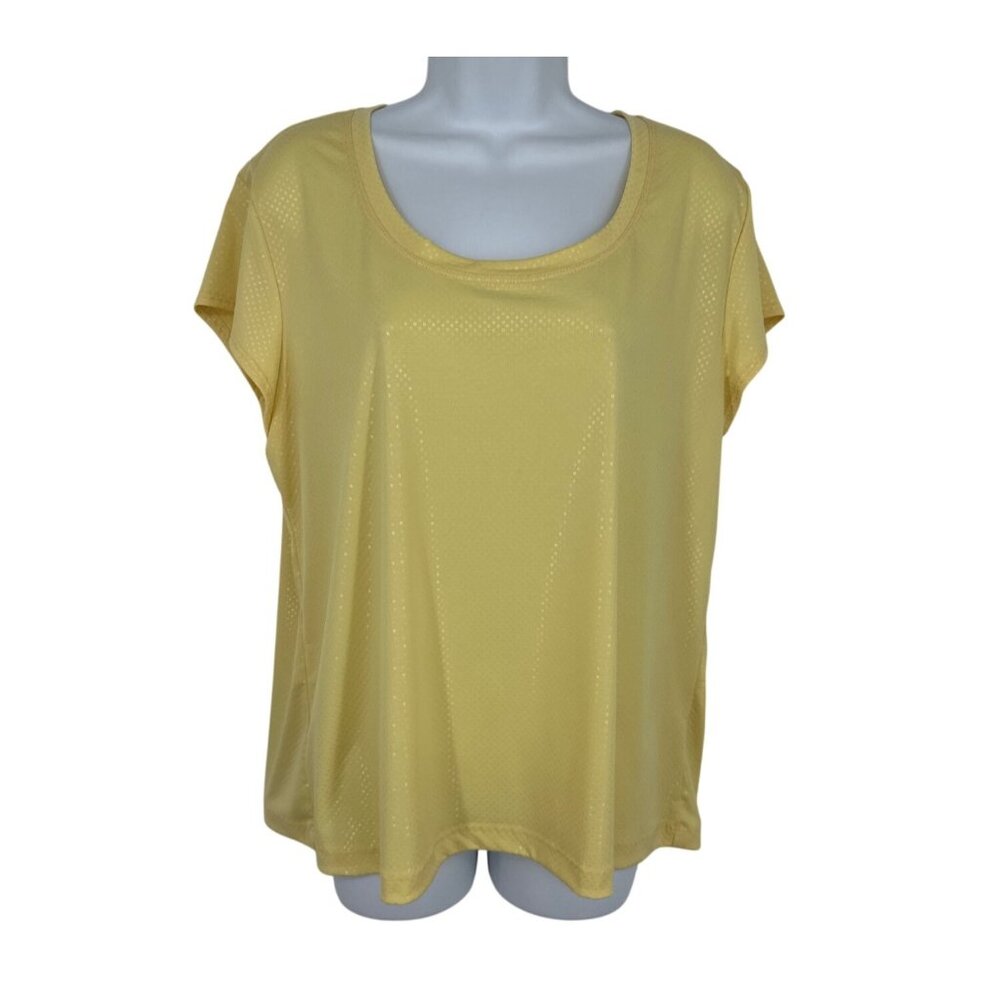 Chico's Yellow Textured Scoop Neck Short Sleeve Stretchy T-Shirt Size 3 US XL
